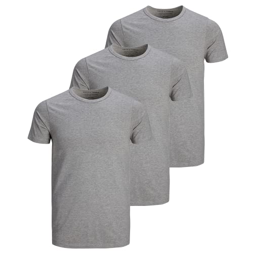 JACK & JONES Herren Basic T-Shirt 3er Pack Rundhals O-Neck Regular, Größe:L, Farbe:3er Pack Light Grey Melange (Grau) von JACK & JONES