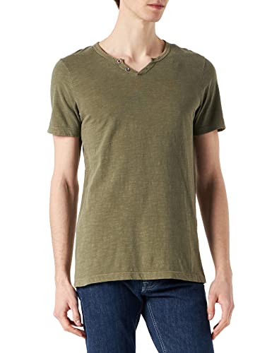 JACK & JONES Herren Basic T-Shirt V-Ausschnitt Kurzarm Jersey Baumwolle Shirt mit Knöpfen JJESPLIT, Farben:Grün, Größe:L von JACK & JONES