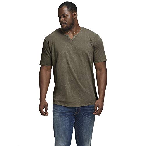 JACK & JONES Herren Basic T-Shirt V-Ausschnitt Kurzarm Jersey Baumwolle Shirt mit Knöpfen JJESPLIT, Farben:Grün, Größe:L von JACK & JONES