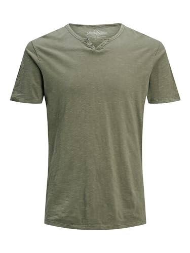 JACK & JONES Herren Basic T-Shirt V-Ausschnitt Kurzarm Jersey Baumwolle Shirt mit Knöpfen JJESPLIT, Farben:Grün, Größe:S von JACK & JONES