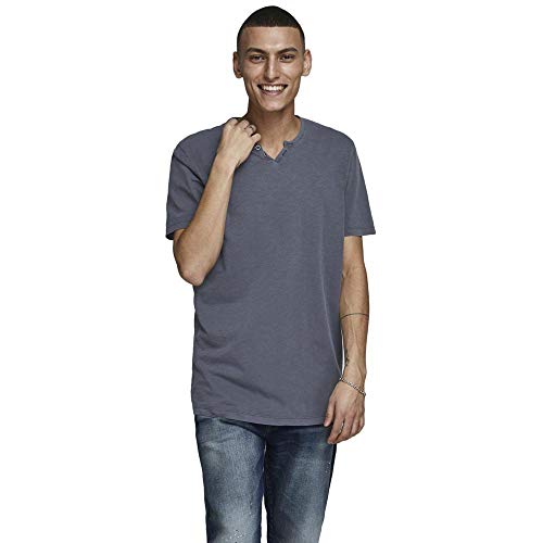JACK & JONES Herren Basic T-Shirt V-Ausschnitt Kurzarm Jersey Baumwolle Shirt mit Knöpfen JJESPLIT, Farben:Navy, Größe:L von JACK & JONES