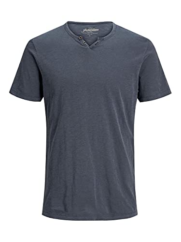 JACK & JONES Herren Basic T-Shirt V-Ausschnitt Kurzarm Jersey Baumwolle Shirt mit Knöpfen JJESPLIT, Farben:Navy, Größe:XS von JACK & JONES