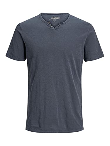 JACK & JONES Herren Basic T-Shirt V-Ausschnitt Kurzarm Jersey Baumwolle Shirt mit Knöpfen JJESPLIT, Farben:Navy, Größe:XXL von JACK & JONES