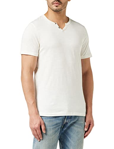 JACK & JONES Herren Basic T-Shirt V-Ausschnitt Kurzarm Jersey Baumwolle Shirt mit Knöpfen JJESPLIT, Farben:Weiß, Größe:M von JACK & JONES