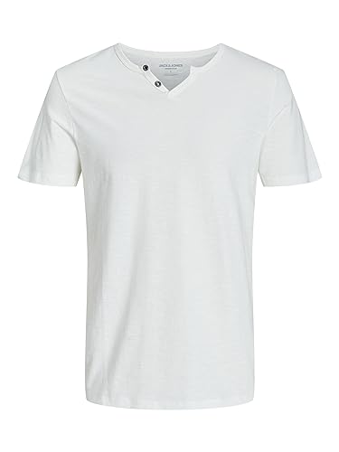 JACK & JONES Herren Basic T-Shirt V-Ausschnitt Kurzarm Jersey Baumwolle Shirt mit Knöpfen JJESPLIT, Farben:Weiß, Größe:S von JACK & JONES