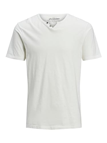 JACK & JONES Herren Basic T-Shirt V-Ausschnitt Kurzarm Jersey Baumwolle Shirt mit Knöpfen JJESPLIT, Farben:Weiß, Größe:XS von JACK & JONES