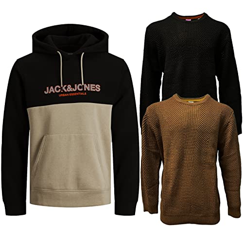 JACK & JONES Herren - Big Size Box 3 teilig - Sweat Hoodie Pullover T Shirt Übergröße Plus Size 3XL 4XL 5XL 6XL 7XL 8XL zr99a (5XL, BigSize Box 2) von JACK & JONES