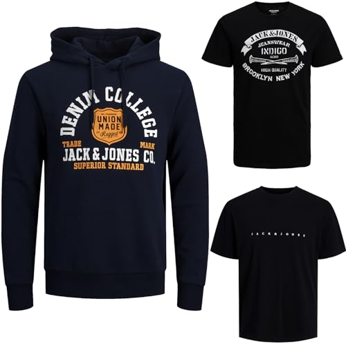 JACK & JONES Herren - Big Size Box 3 teilig - Sweat Hoodie Pullover T Shirt Übergröße Plus Size 3XL 4XL 5XL 6XL 7XL 8XL zr99a (4XL, BigSize Box 01) von JACK & JONES