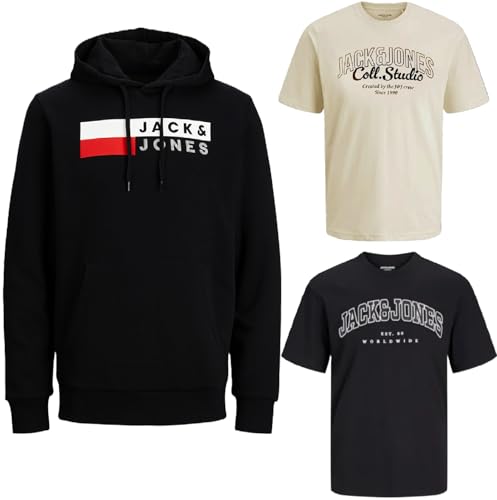 JACK & JONES Herren - Big Size Box 3 teilig - Sweat Hoodie Pullover T Shirt Übergröße Plus Size 3XL 4XL 5XL 6XL 7XL 8XL zr99a (4XL, BigSize Box 01) von JACK & JONES