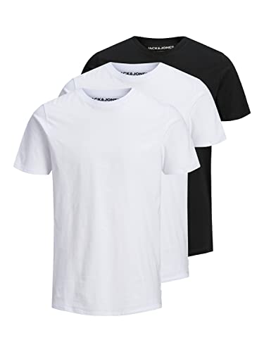 JACK & JONES Herren Bio-O-Ansatz 3-Pack T-Shirt - Weiß/Weiß/Schwarz - M von JACK & JONES