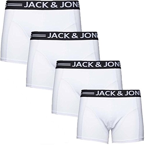 JACK & JONES Herren Boxershorts 4er Pack Trunks Shorts Baumwoll Mix Unterhose ex.1zt (M - 4er, Mehrfarbig #Sense Weiss) von JACK & JONES