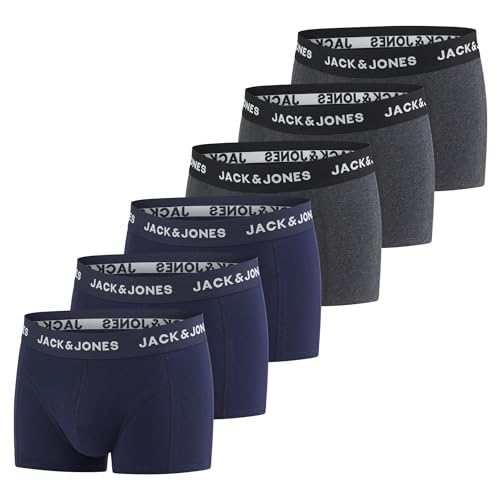 JACK & JONES Boxershorts Herren 6er Pack Basic Trunks Boxer Stretch Unterhosen Unterwäsche Retroshorts Set Baumwolle Schwarz Rot Grün Blau Grau L, Größe:L, Farbe:Pack 5 von JACK & JONES