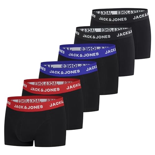 JACK & JONES Herren Boxershorts 6er Pack Basic Trunks Boxer Stretch Unterhosen Unterwäsche Retroshorts Set Baumwolle Schwarz Rot Grün Blau Grau M, Größe:M, Farbe:Pack 3 von JACK & JONES