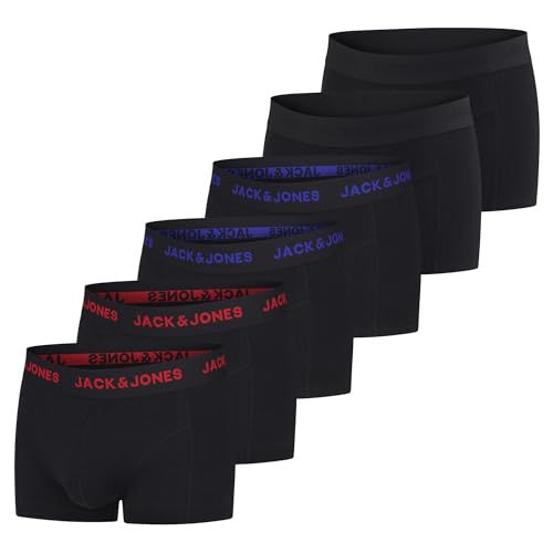 JACK & JONES Boxershorts Herren 6er Pack Basic Trunks Boxer Stretch Unterhosen Unterwäsche Retroshorts Set Baumwolle Schwarz Rot Grün Blau Grau M, Größe:M, Farbe:Pack 4 von JACK & JONES