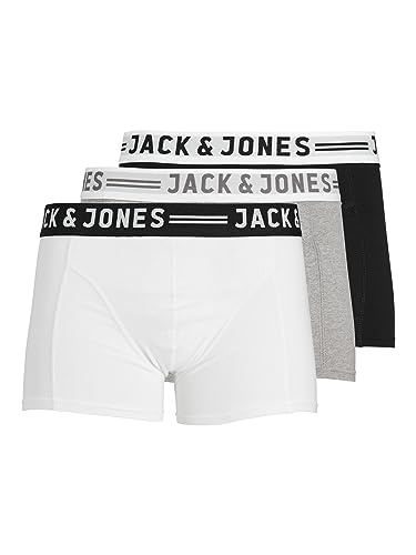 JACK & JONES Herren Set 3er Pack Sense Trunks Boxershorts Stretch Unterhose Slim Basic Unterwäsche, Farben:Weiß-Grau-Schwarz, Größe:XXL von JACK & JONES