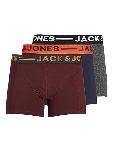 JACK & JONES Herren Jaclichfield 3 Pack Boxer Slips - Burgundy/Grau - XXL von JACK & JONES