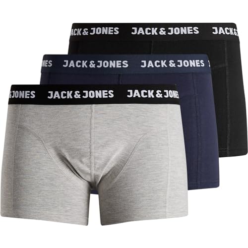 Herren Jack & Jones 3-er Stück Pack Boxershorts | Trunks Set Stretch Hose | Basic Unterwäsche JACANTHONY, Farben:Schwarz-Navy-Grau, Größe:L von JACK & JONES