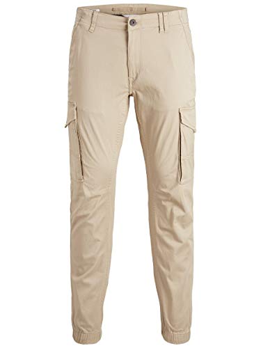 Herren Jack & Jones Hose Cargo Jogger Pants Paul Flake AKM 542 Twill Gummibund, Farben:Creme, Größe Hosen:32W / 30L von JACK & JONES