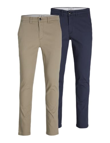 JACK & JONES Herren Jjimarco Jjdave Akm 2 Pack Noos Hose, BEIGE/NAVY BLAZER, 28W / 32L EU von JACK & JONES