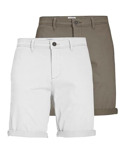 JACK & JONES Herren Chino Shorts Regular Fit 12281875 ,2er Pack (Bungee Cord / Weiß) ,L von JACK & JONES