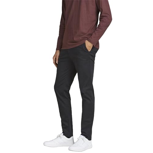 JACK & JONES Slim Fit Stoffhose Bequeme Chino Baumwolle Pants Freizeit Trousers Basic JPSTMARCO JJBOWIE, Farben:Schwarz,Größe-Hosen:W29 L34,Z - Länge L30/32/34/36/38:L34 von JACK & JONES