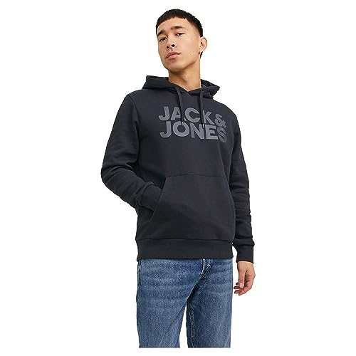 JACK & JONES Herren Hoodie Kapuzenpullover Pullover Hoody JJECORP - S M L XL XXL, Größe:XS, Farbe:Black Large Print/W Black 12152840 von JACK & JONES