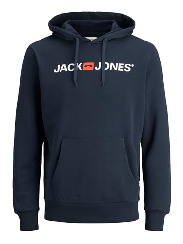 JACK & JONES Herren Corp Logo Sweat Hood Kapuzen Sweatshirt Basic Jumper Reg Fit, Farben:Navy, Größe Pullover:S von JACK & JONES