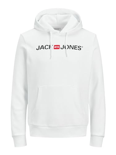 JACK & JONES Herren Corp Logo Sweat Hood Kapuzen Sweatshirt Basic Jumper Reg Fit, Farben:Weiß, Größe Pullover:L von JACK & JONES