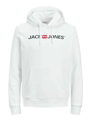 JACK & JONES Herren Corp Logo Sweat Hood Kapuzen Sweatshirt Basic Jumper Reg Fit, Farben:Weiß, Größe Pullover:XS von JACK & JONES