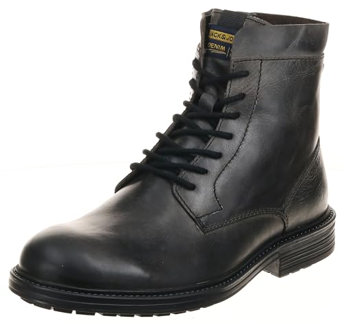 JACK & JONES Herren Delaney Leder Stiefel Bootsschuh, Anthrazit von JACK & JONES