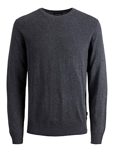 JACK & JONES Herren Dünner Langarm Strickpullover | Rundhals Basic Sweater | Shirt Jumper JJEEMIL, Farben:Dunkelgrau, Größe Pullover:L von JACK & JONES