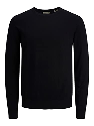 JACK & JONES Herren Dünner Langarm Strickpullover | Rundhals Basic Sweater | Shirt Jumper JJEEMIL, Farben:Schwarz, Größe Pullover:L von JACK & JONES