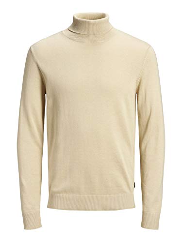 JACK & JONES Herren Dünner Rollkragen Strickpullover | Klassischer Rundhals Sweater | Langarm Basic JJEEMIL, Farben:Beige, Größe Pullover:L von JACK & JONES