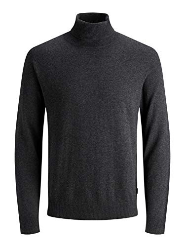 JACK & JONES Herren Dünner Rollkragen Strickpullover | Klassischer Rundhals Sweater | Langarm Basic JJEEMIL, Farben:Dunkelgrau, Größe Pullover:L von JACK & JONES