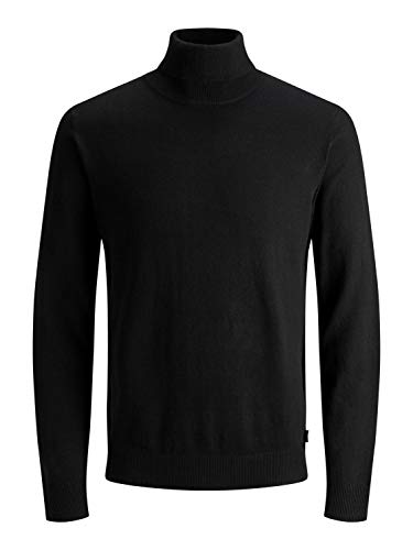 JACK & JONES Herren Dünner Rollkragen Strickpullover | Klassischer Rundhals Sweater | Langarm Basic JJEEMIL, Farben:Schwarz, Größe Pullover:L von JACK & JONES