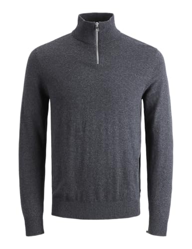 JACK & JONES Herren Dünner Strickpullover | Stehkragen Sweater mit Reißverschluss | Langarm Basic JJEEMIL, Farben:Dunkelgrau, Größe Pullover:XS von JACK & JONES