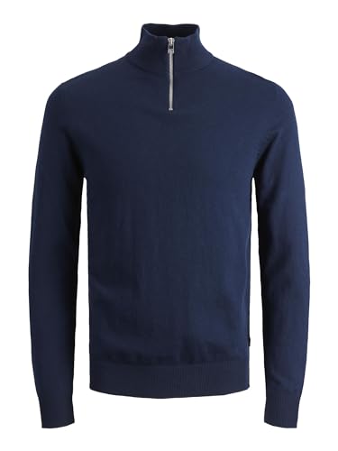 JACK & JONES Herren Dünner Strickpullover | Stehkragen Sweater mit Reißverschluss | Langarm Basic JJEEMIL, Farben:Navy, Größe Pullover:XXL JACK & JONES Herren Dünner Strickpullover | Stehkragen Sweater mit Reißverschluss | Langarm Basic JJEEMIL, Farben:Navy, Größe Pullover:XXL von JACK & JONES