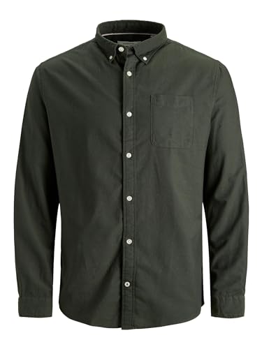 JACK & JONES Herren Einfarbiges Plus Size Hemd | Basic Übergrößen Langarm Shirt | Uni Business JJEOXFORD, Farben:Grün, Größe Hemd:6XL von JACK & JONES