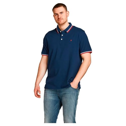 JACK & JONES Herren Fit Polo Shirt JJEPAULOS Uni Sommer Hemd Kurz Arm Pique Cotton Big Size, Farben:Dunkelblau, Größe:6XL von JACK & JONES