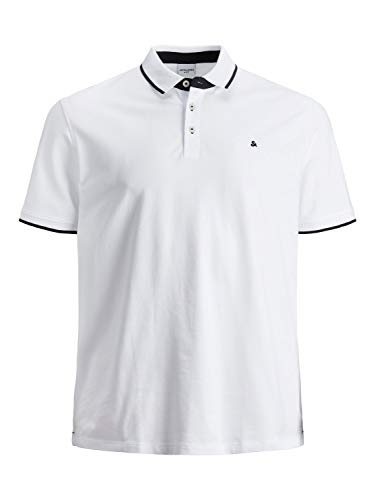 JACK & JONES Herren Fit Polo Shirt JJEPAULOS Uni Sommer Hemd Kurz Arm Pique Cotton Big Size, Farben:Weiß, Größe:3XL von JACK & JONES