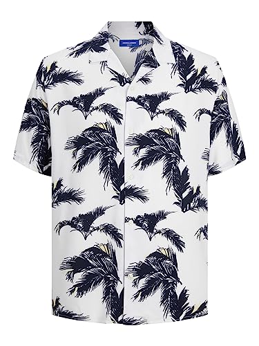 JACK & JONES Herren Florales Kurzarm Hemd Relaxed Fit Shirt Freizeit Sommer Oberteil aus Viskose JORLUKE, Farben:Weiß-2, Größe:XL von JACK & JONES