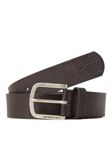 Herren Jack & Jones Ledergürtel JACHARRY Belt Leder Optik Gürtel mit Logo Metall Schnalle, Farben:Dunkelbraun, Größe Gürtel:105 von JACK & JONES