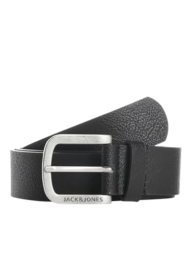 Herren Jack & Jones Ledergürtel JACHARRY Belt Leder Optik Gürtel mit Logo Metall Schnalle, Farben:Schwarz, Größe Gürtel:105 von JACK & JONES
