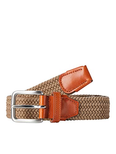 Herren Jack & Jones Elastischer Stoff Gürtel | Flecht Stretch Ledergürtel | Belt ohne Löcher JACSPRING, Farben:Braun, Größe Gürtel:80 von JACK & JONES