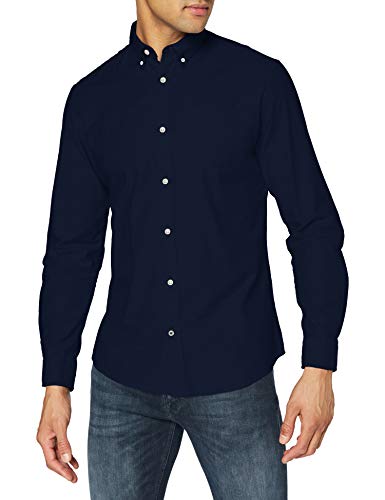 JACK&JONES Hemd Slim Fit Business Shirt mit Brusttasche Weiches Langarm Twill Oberteil JJEOXFORD, Farben:Navy,Größe Hemd:XS von JACK & JONES