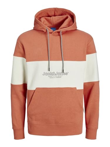 JACK & JONES Herren Hoodie Kapuzenpullover JORLAKEWOOD- Relaxed Fit S M L XL XXL, Größe:L, Farbe:Ginger Blocking 12246802 von JACK & JONES