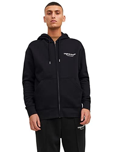 JACK & JONES Herren Hoodie Kapuzenpullover JORVESTERBRO Zip - Relaxed Fit S-XXL, Größe:XXL, Farbe:Black 12241691 von JACK & JONES
