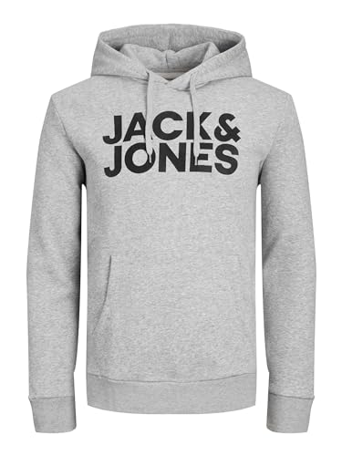JACK & JONES Herren Hoodie Kapuzensweatshirt JJ Ecorp Logo Sweat Hood, Farbe:Grau, Artikel:- Light Grey Melange, Größe:L von JACK & JONES