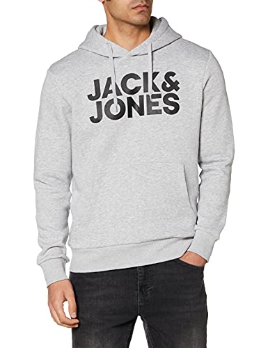 Herren Jack & Jones Corp Logo Sweat Hood Classic Kapuzen Sweatshirt Basic Sweater, Farben:Grau, Größe Pullover:S von JACK & JONES