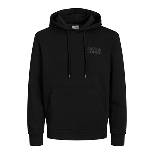 JACK & JONES Herren Hoodie Kapuzensweatshirt JJ Ecorp Logo Sweat Hood, Farbe:Schwarz, Artikel:- Black/small Print, Größe:L von JACK & JONES